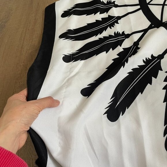 Bohemian Vintage Black&White Fringed Poncho Women's Top (One Size) - Picture 7 of 9